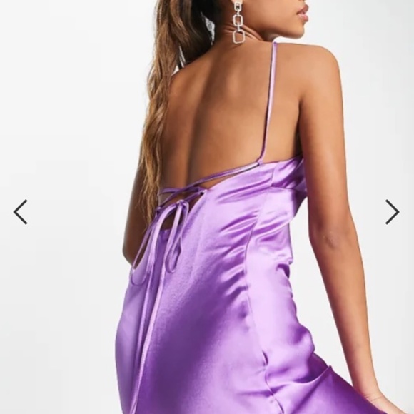 ASOS DESIGN halter satin midi dress with side slit and lace up back in purple - Picture 5 of 9